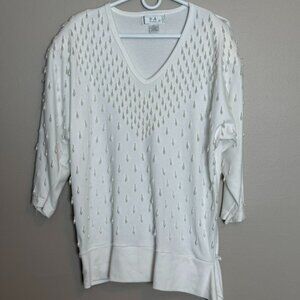 Vintage P.A. International V-Neck Sweater W/Pearl Embellishments Size Large